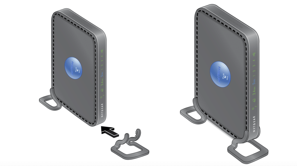 Set up your N600 Wireless Dual Band Router by inserting the tabs of the stand (supplied with your router) into the slots on the bottom of your router as shown.