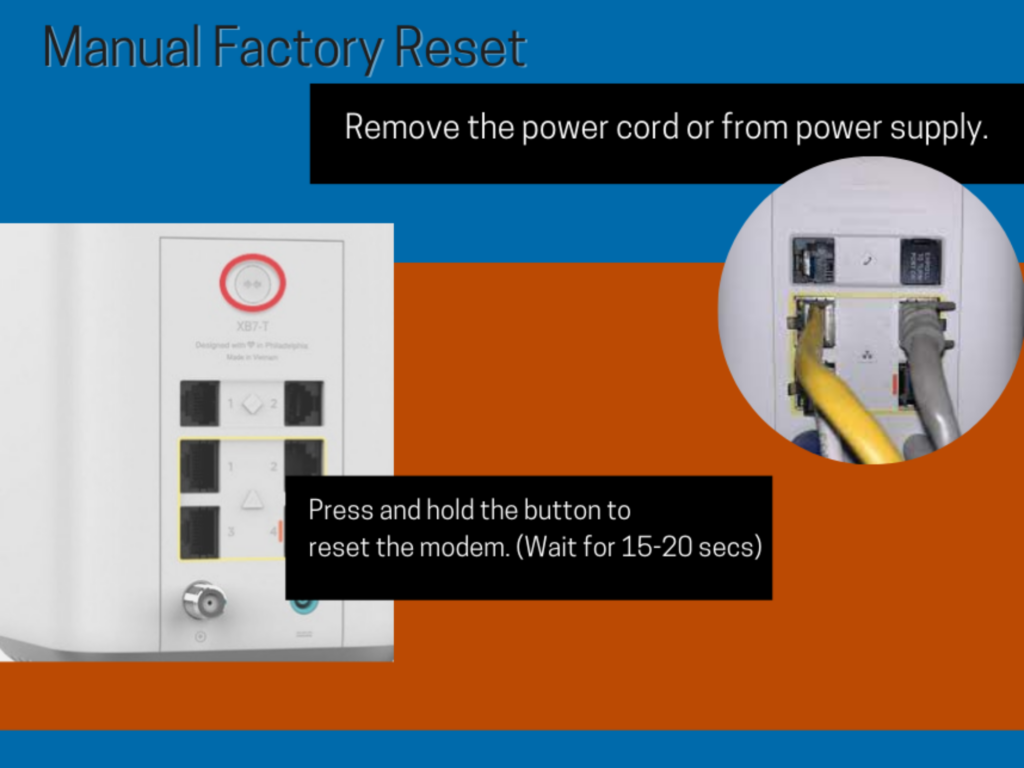 Manually reset your modem to factory settings to fix your Xfinity Modem